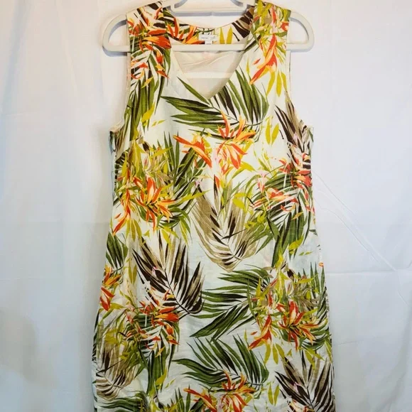 J. Jill | Dresses | J Jill Love Linen Dress Palm Tropical Print Pockets  Sleeveless Size M | Poshmark